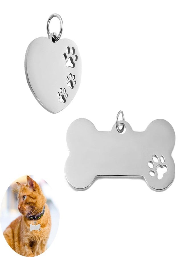 ArrErr 2 Pack Blank Dog Tags Stainless Steel Bone Heart Paw Shaped Pet ID Tags for Military Dogs Laser Engraved Stamping Personalizing Name Phone DIY Custom Neck Leash Collar Pendant Charms - Image 1